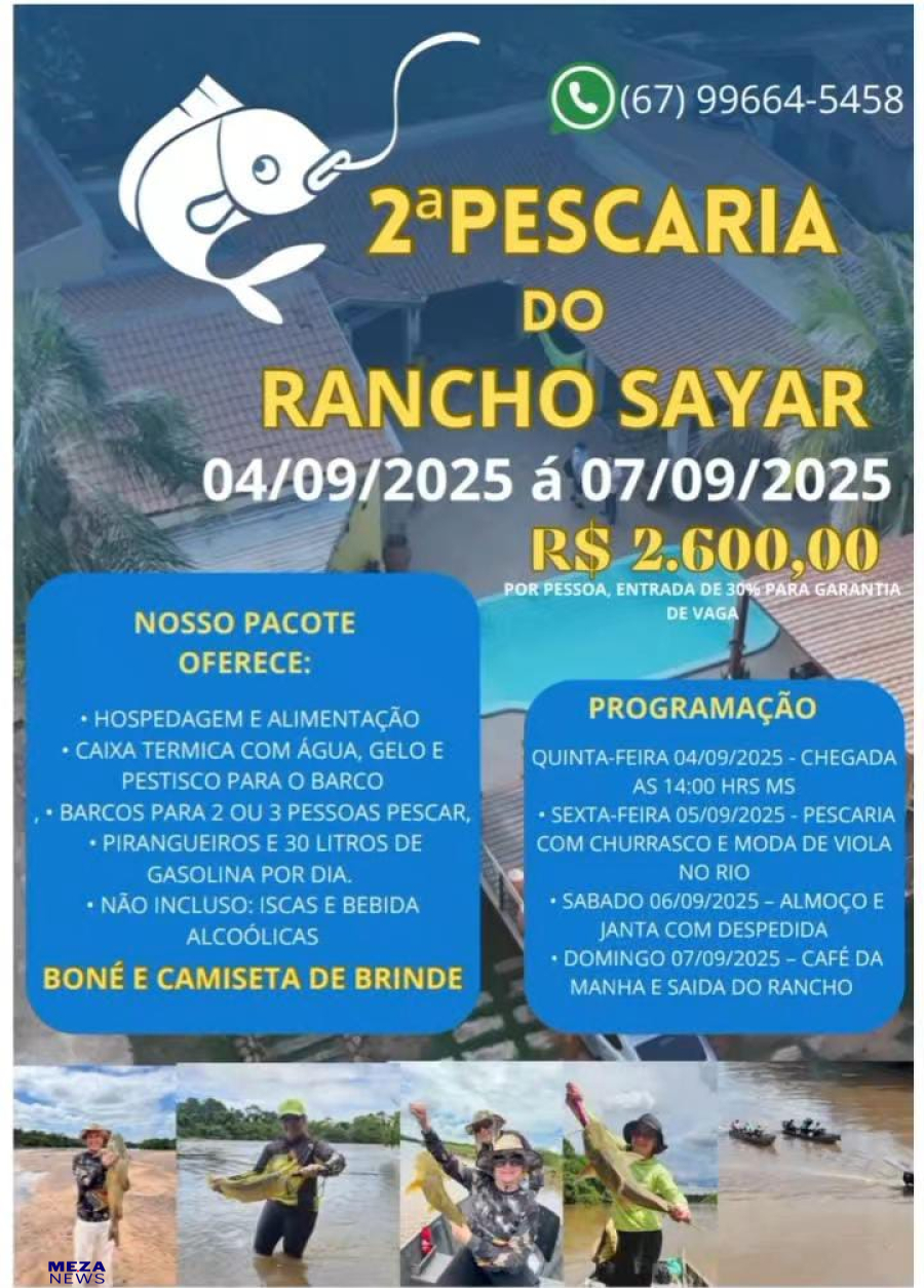Rancho Sayar realiza 2ª edição de pescaria em Coxim com lazer, música e premiação especial