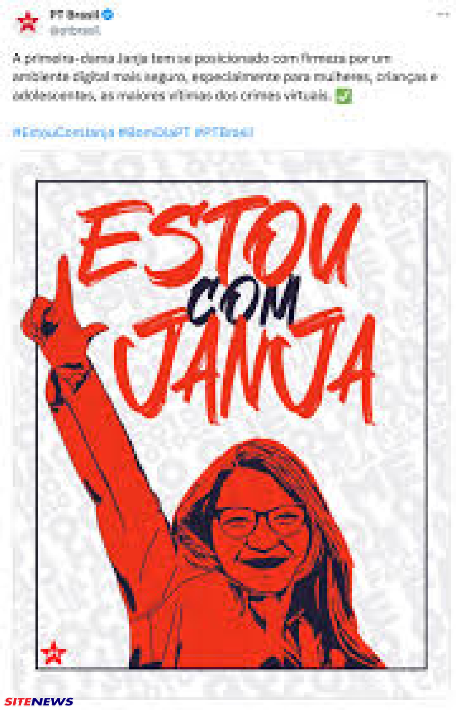 PT lançou na última quinta-feira (22) uma campanha nas redes sociais em defesa da primeira-dama